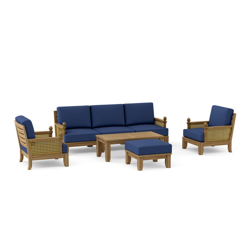 Ensemble de conversation modulaire en teck avec coussins 7 pièces Borlaug, Canvas Navy