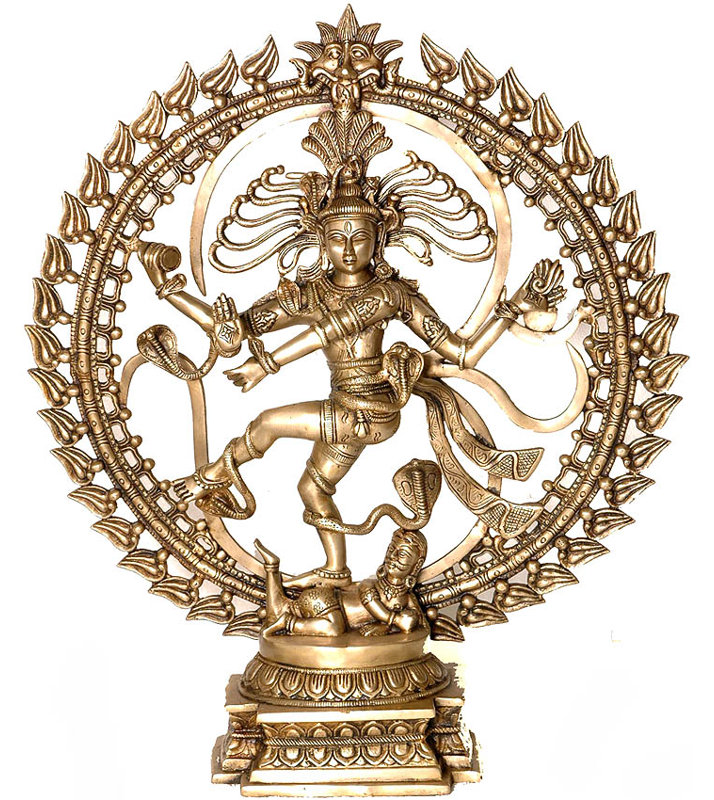 Sculpture en laiton Nataraja dansant avec toile de fond Om, sculpture murale de danse cosmique 24,5 po pour salon et espace de méditation