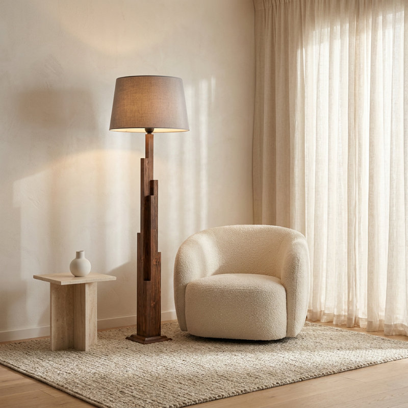 Lumina Walnut / Grey Drum Shade Floor Lamp