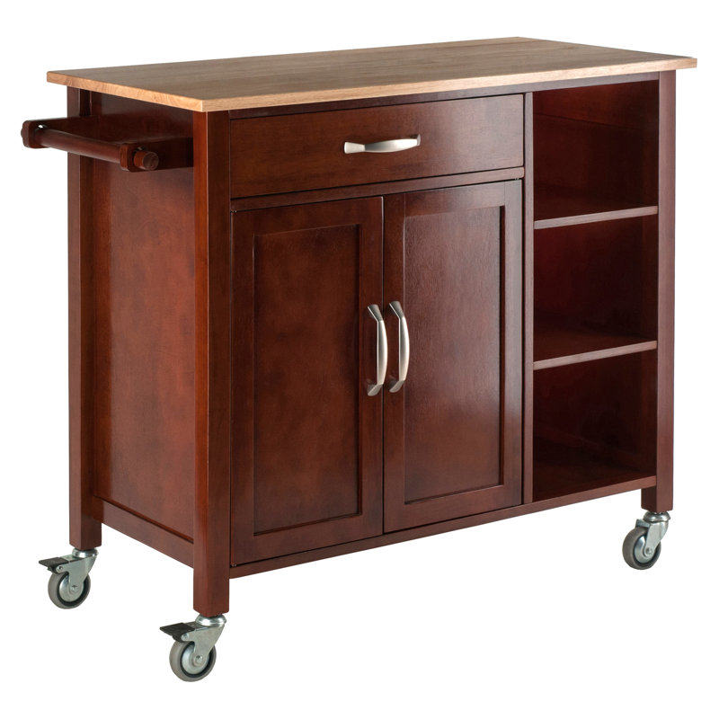 Mabel Walnut and Natural Wood Kitchen Cart with Storage