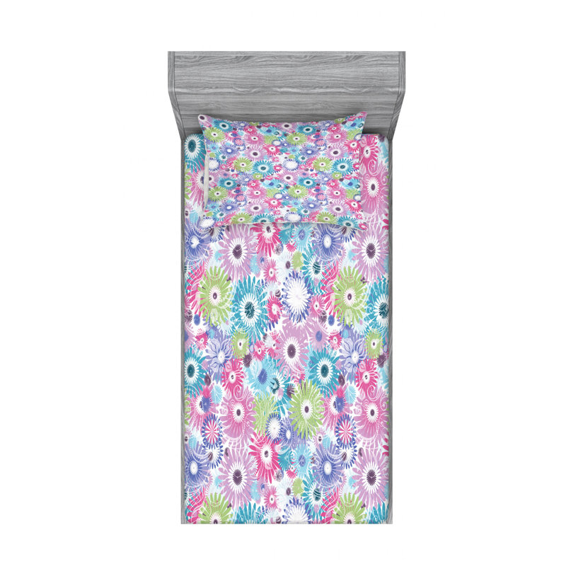 Microfiber Floral Sheet Set, Twin Sheet Set + Fitted Sheet + 1 Pillowcase