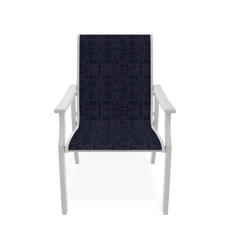 St. Catherine Sling Marine Grade Polymer Arm Chair, Snow, Moments Navy