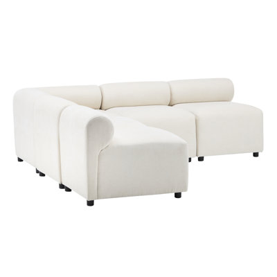 83 In. V Shaped Modular Combination Sectional With For Living Room Decor, Beige Fabric, 4 Seats, Structure, Soft Foam, Personalized Assembly Steps Seating, Base, Seat Quick Setup Time