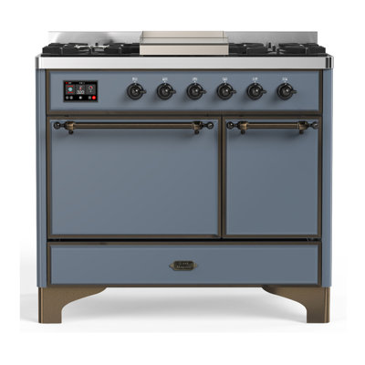 Majestic III Series 40 Inch Dual Fuel Range with 6 Sealed Burners, Griddle, in Blue Grey (Natural Gas, Burnished Trim)