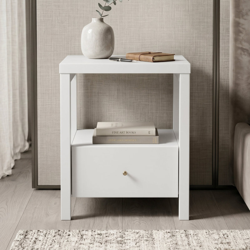 Absecon 23" H Modern Nightstand with Drawer and Open Shelf