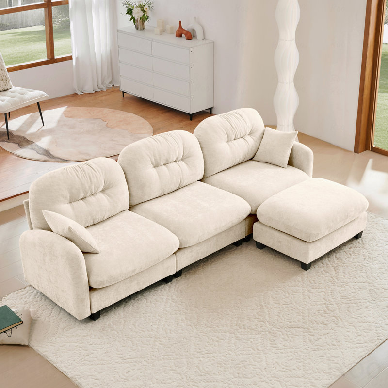 Canapé modulaire Basic, canapé modulaire en L avec repose-pieds, tissu en chenille de qualité supérieure, dossier capitonné, conception ergonomique