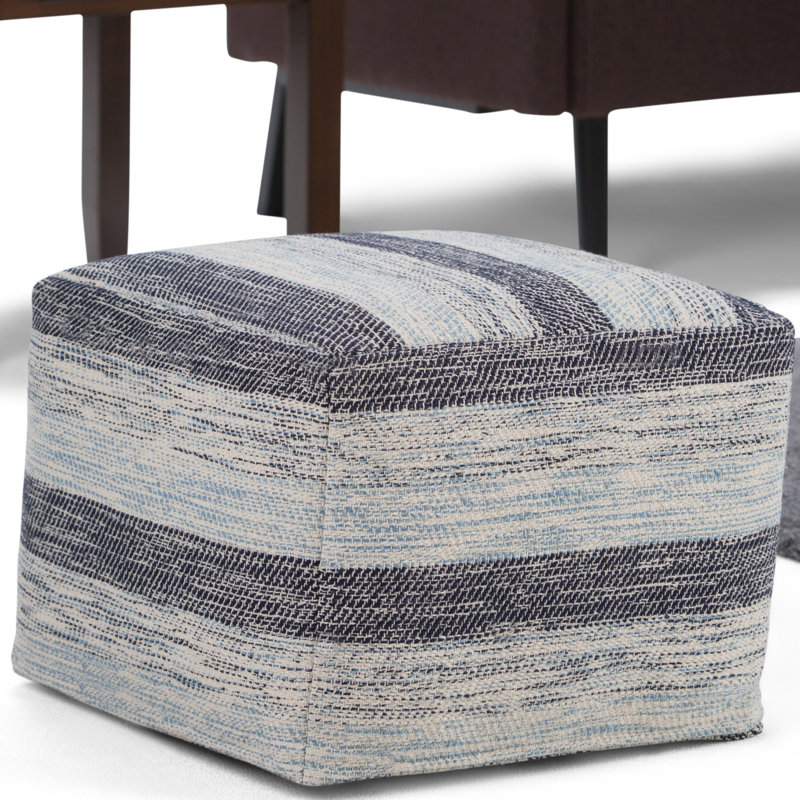 Patterned Blue Melange Cotton Square Pouf