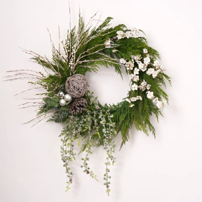 Couronne blanche de Noël - Couronne de pin, cerisier blanc et cèdre