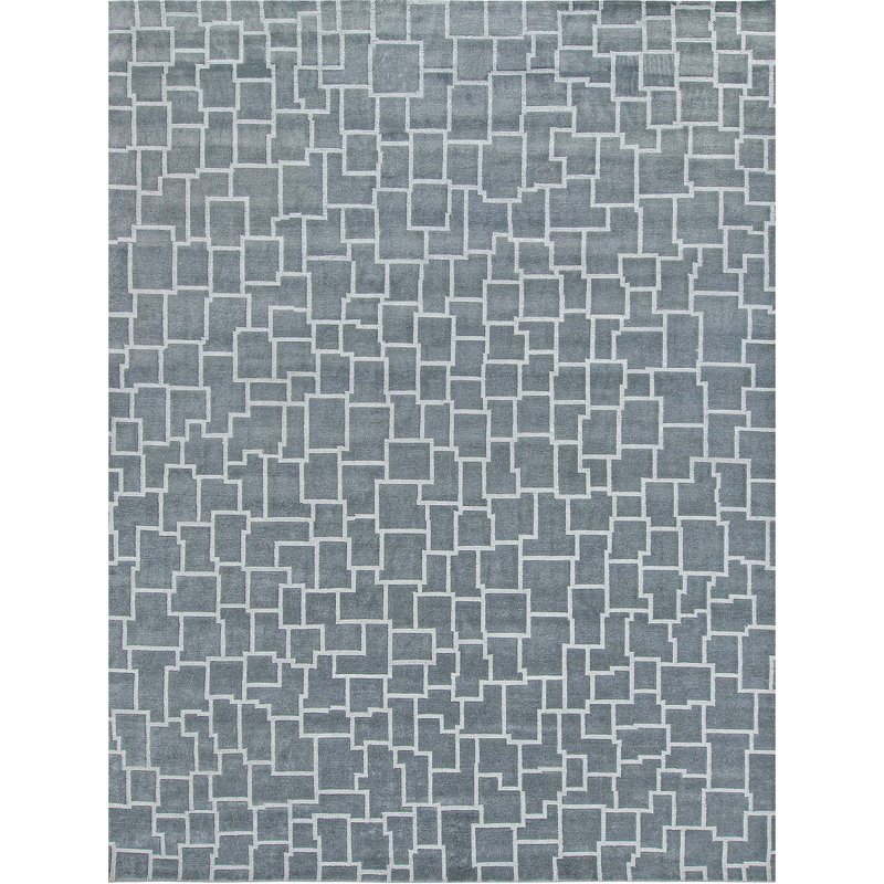 Hand Knotted Abstract Area Rug in Blue/Gray, Rectangle 8' x 10'