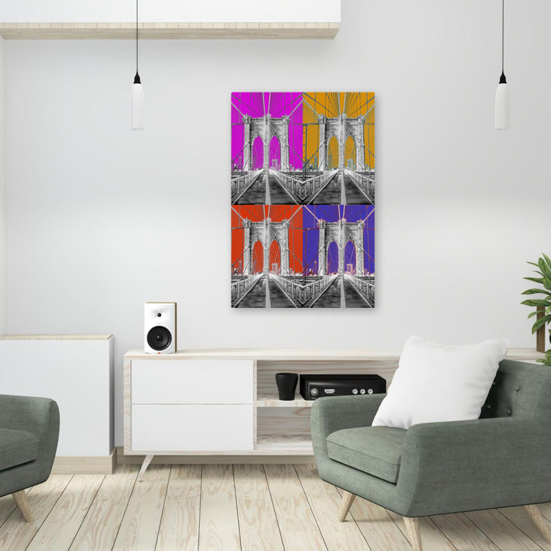 Pont de Brooklyn, paysage urbain moderne, art numérique minimaliste Moderne, H 36 po x l 24 po