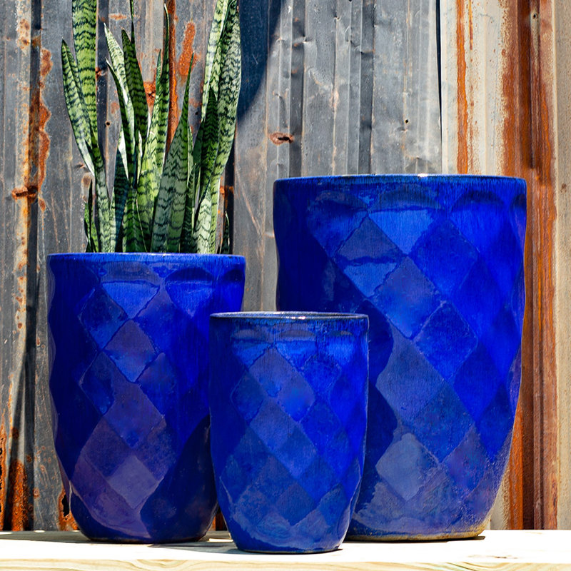Ensemble de pots à fleurs en argile 3 pièces Le Beau, Bleu chute