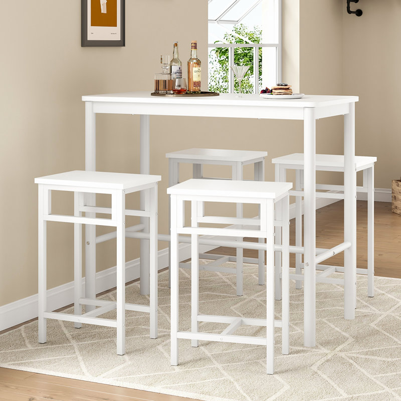 Table de bar à hauteur de comptoir 47 pouces, tables de salle à manger rectangulaires avec pieds en métal, blanc, Blanc
