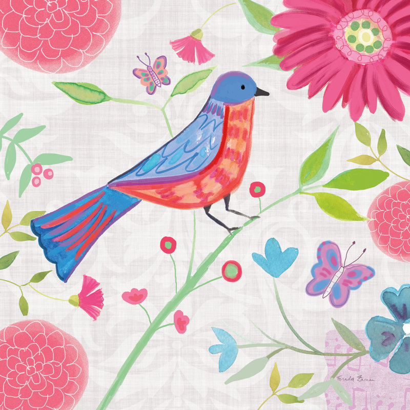 Damask Floral And Bird II by Farida Zaman - Wrapped Canvas Print, 30cm H x 30cm W x 3.8cm D