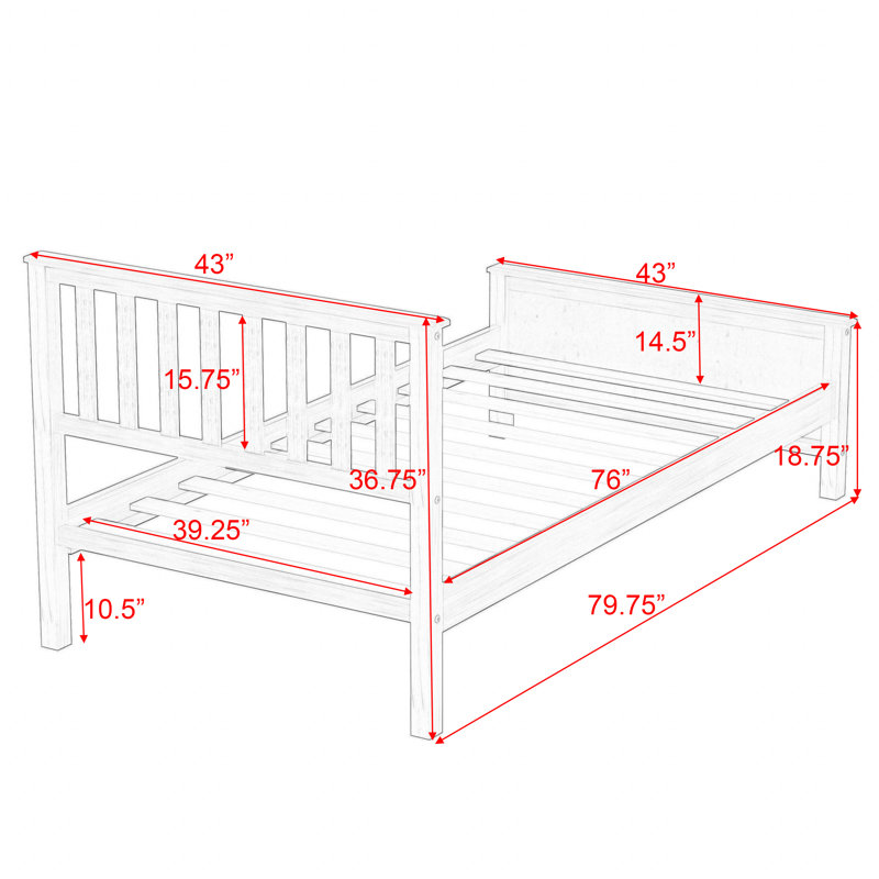 Crescen Twin Size, Platform Bed with Headboard, Footboard, Walnut