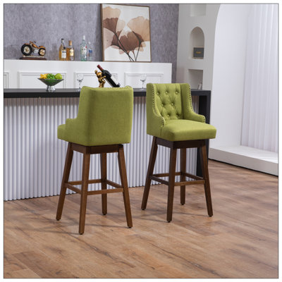 Ensemble de 2 tabourets de bar avec repose-pieds pour cuisine, salle à manger et pieds pivotants en bois massif à 360 degrés