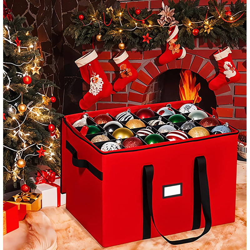 Boîte de rangement pour décorations de Noël, pouvant contenir jusqu'à 96 décorations, avec séparateurs ajustables et grand bac de rangement pour protéger et ranger vos décorations des fêtes.