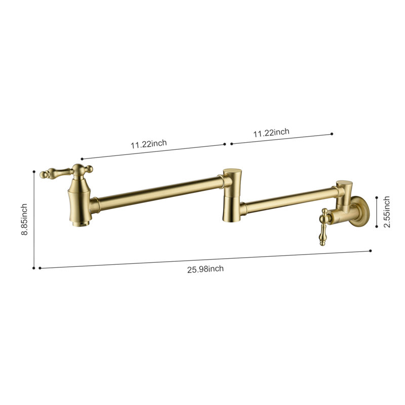 Wall Mount Folding Kitchen Pot Filler Faucet, Brushed Gold
