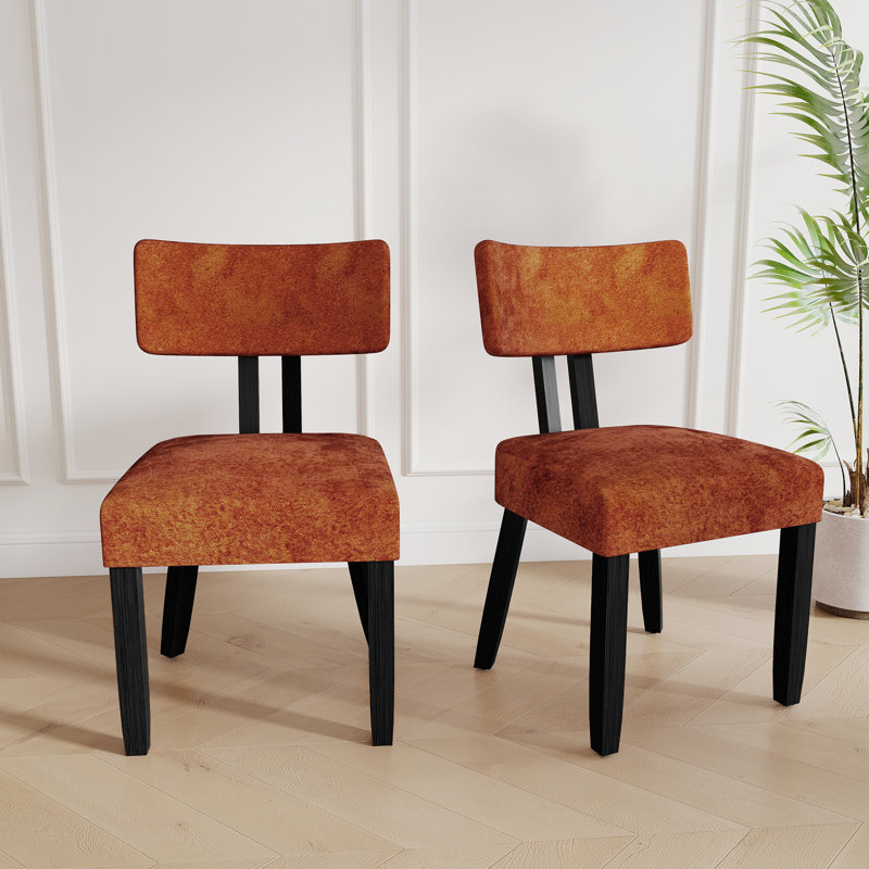 18'' H Mid Century Upholstered Side Dining Chairs With Solid Wood Legs,, Orange, 2, Black
