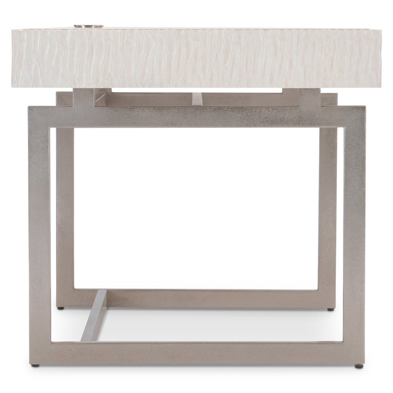 White Weathered Bone Wood Desk with Drawer and USB Port