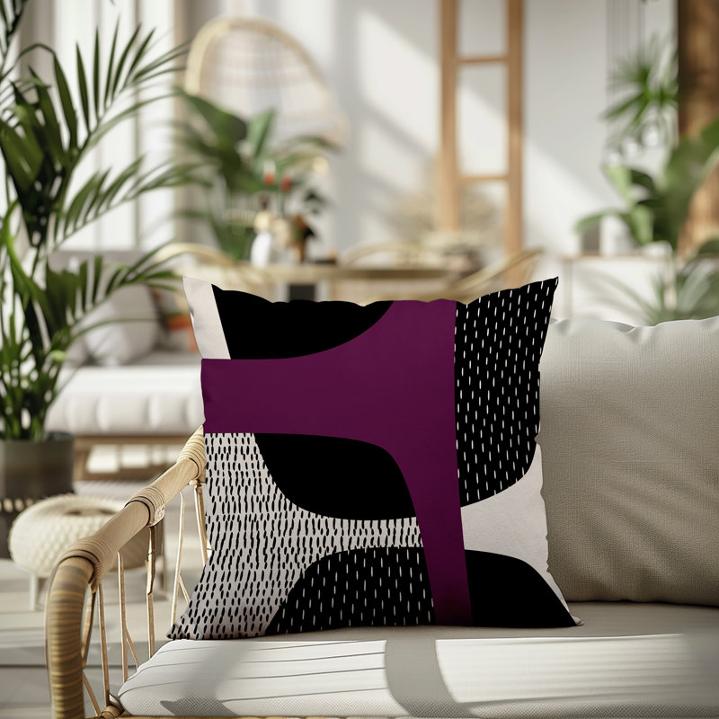 Coussin carré intérieur / extérieur pia, H 19 po x l 19 po, Mauve / noir / blanc cassé