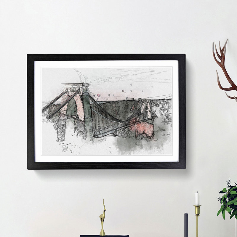 Clifton Suspension Bridge in Bristol in Abstract - Framed Print, 62cm H x 87cm W x 2cm D, Black Framed