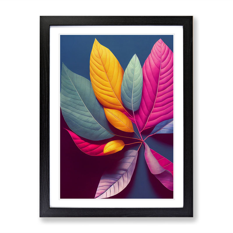 Colourful Leaves No.4 1 Piece Single Picture Frame Wall Art, 46cm H x 34cm W x 2cm D, Black Framed