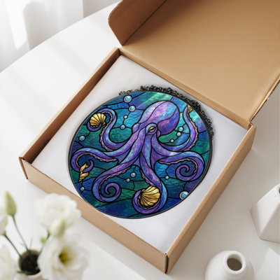 Vitrail de fenêtre en verre coloré 7,8 po H Octopus