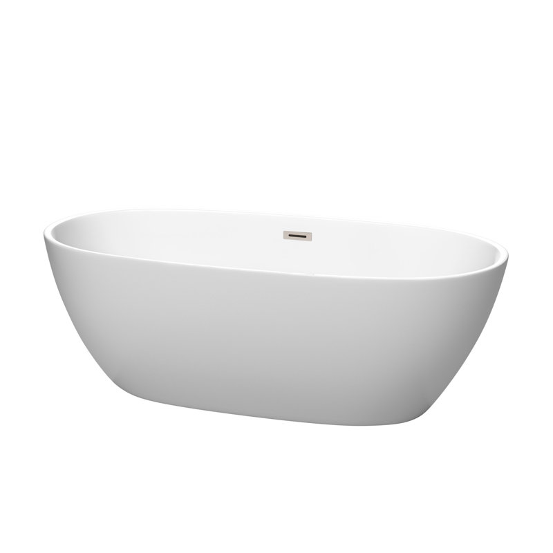 Juno 67'' x 32'' Soaking Acrylic Bathtub, Matte White/Brushed Nickel