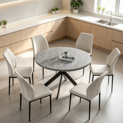 Cappelletti Round Steel Pedestal Dining Table Set