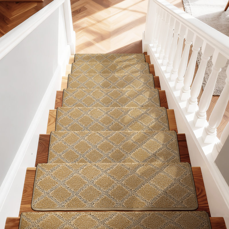 Tapis d'escalier bullnosé antidérapant (ensemble de 16), Treillis diamant kaki, 16