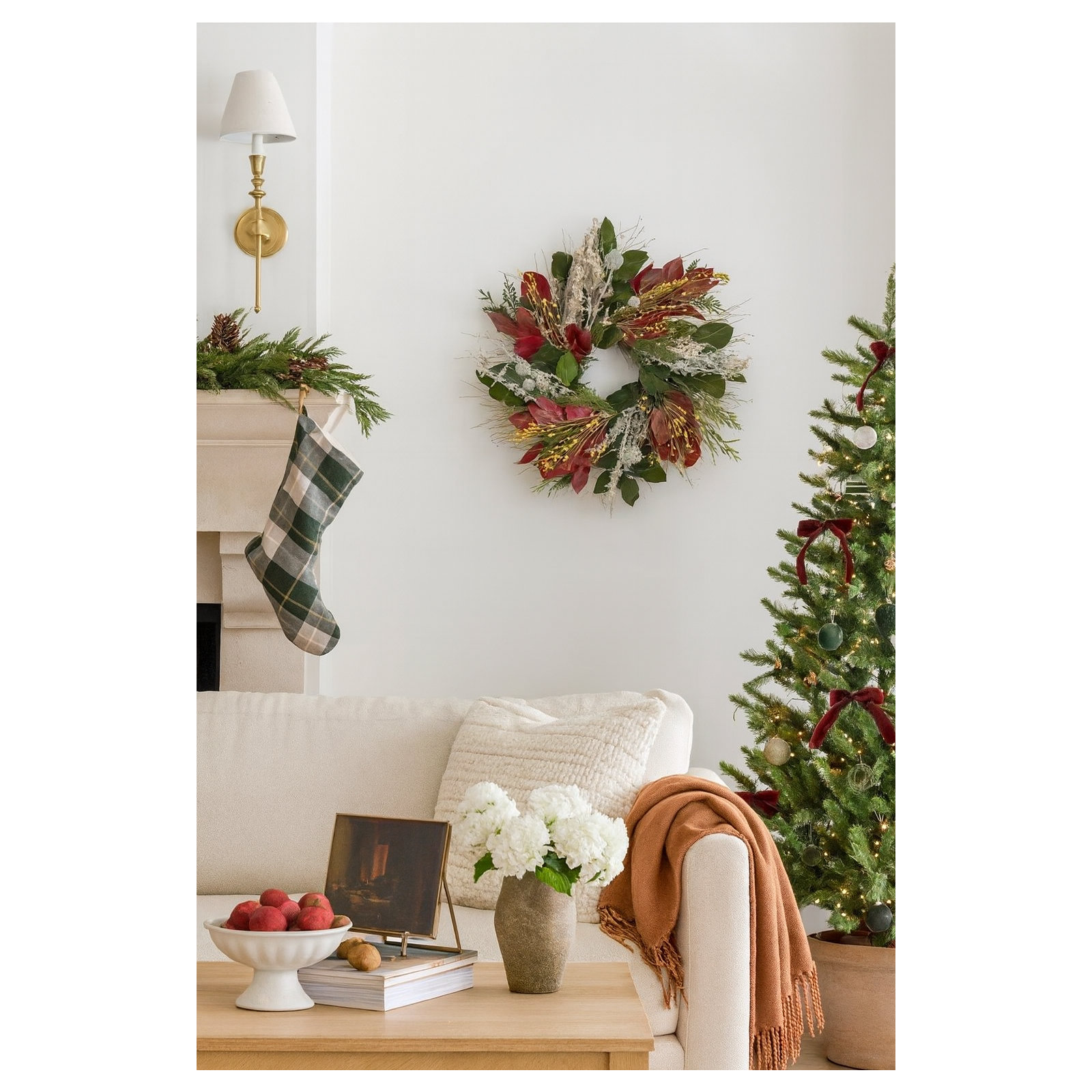 Preserved Leaves and Echinops Wreath, 26" W x 26" H x 6" D