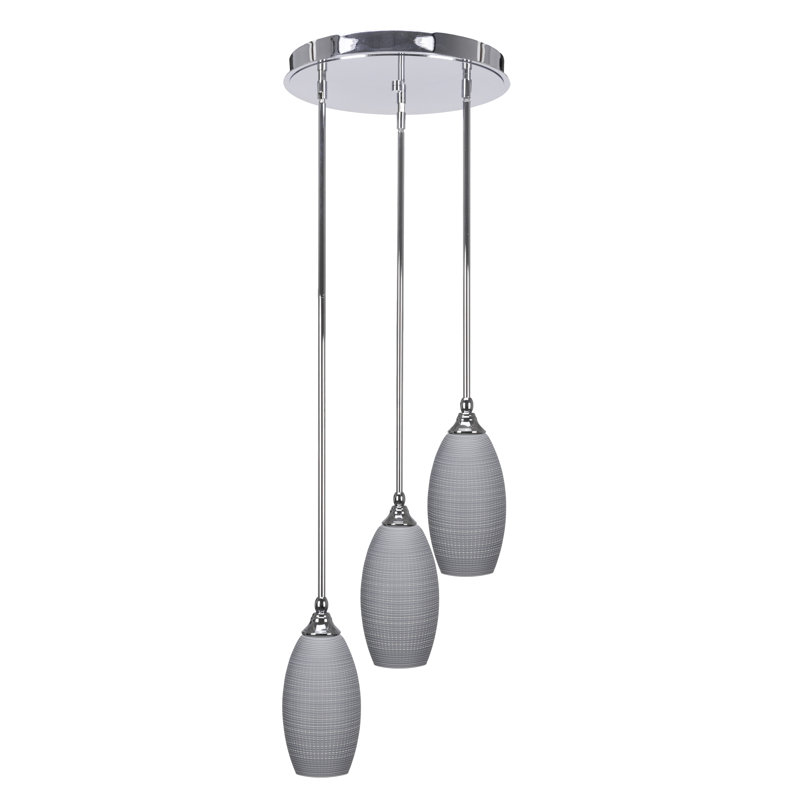 Fidela 3 Light Stem Hung Cluster Pendalier With 5.5" Matrix Glass, Chrome, Light Gray
