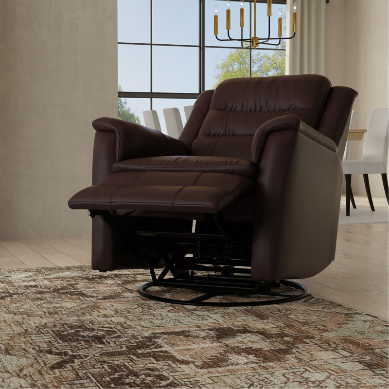 Global Home Swivel Glider Recliner With Manual Footrest, Dark Brown