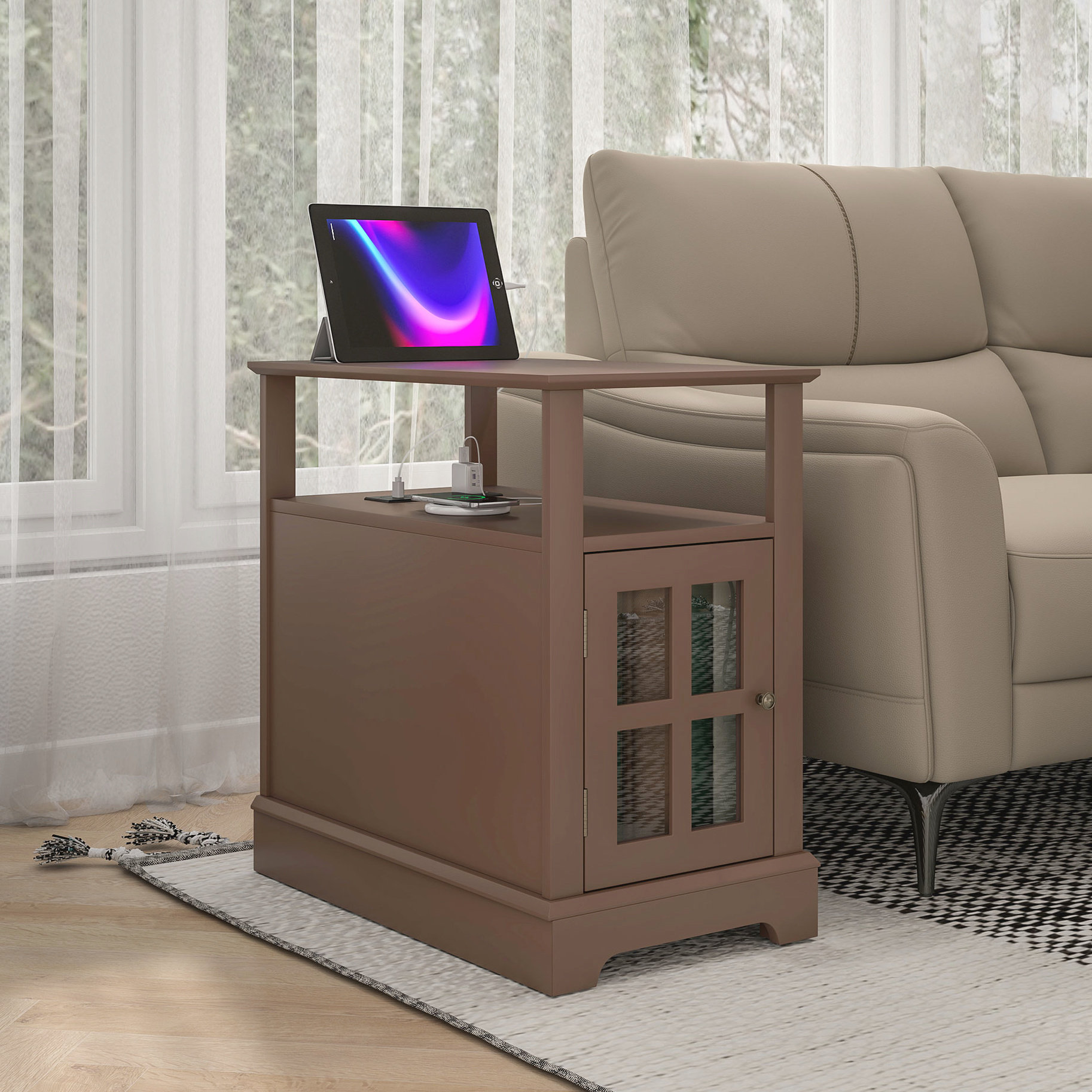 Latitude Run® Living Room End Table With Charging, Narrow Side In Brown ...