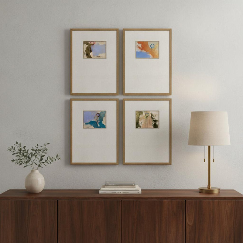 "Ensemble de quatre décorations murales encadrées dorées", ensemble de 4 pièces HomeRoots