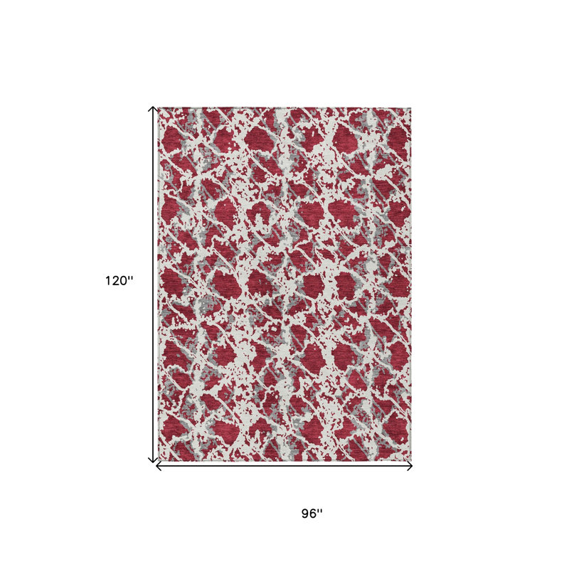 Tapis intérieur lavable abstrait bourgogne et ivoire 8 pi x 10 pi