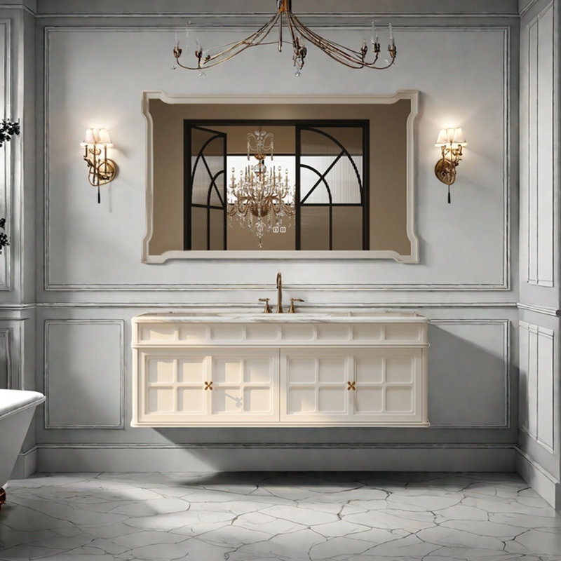 Armoire de salle de bain rétro française, H 19,6 po x l 51,1 po x P 21,6 po