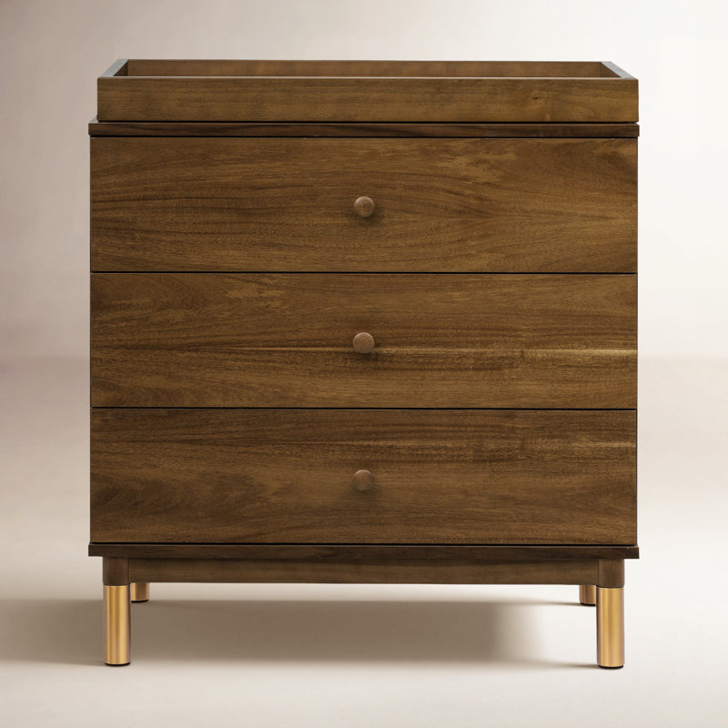 Gelato 3 Drawer Changer Dresser, Natural Walnut/Gold