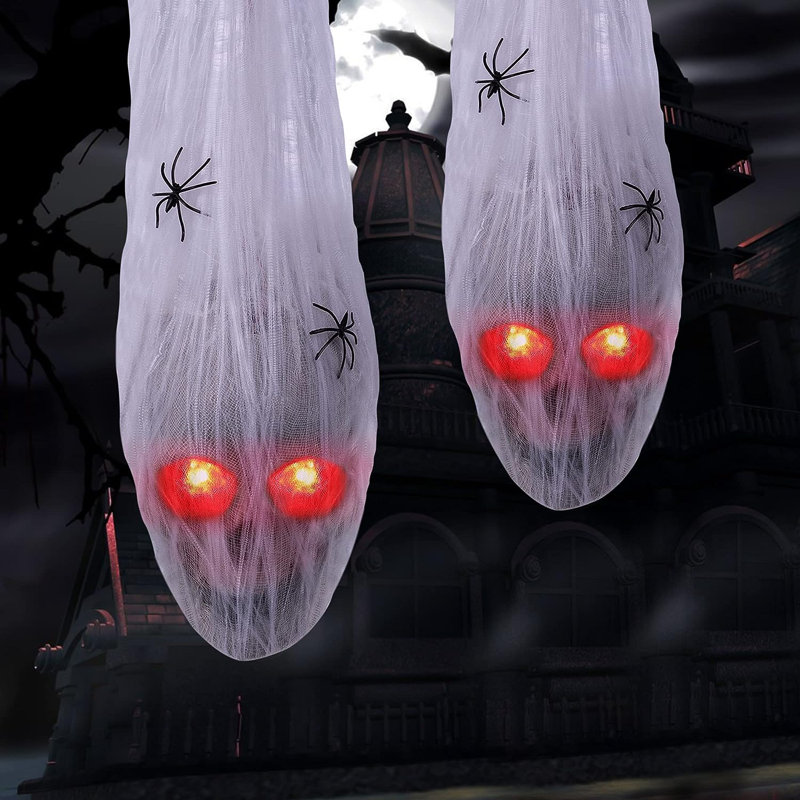 2 pièces crânes suspendus d'extérieur d'Halloween avec lumières illuminées
