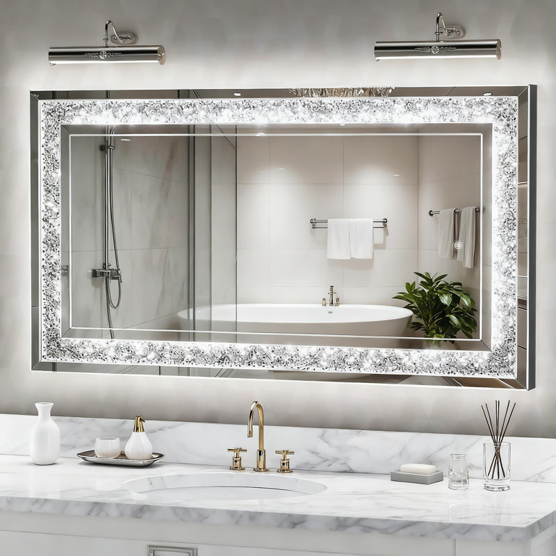LED Diamond Wall Mirror, Diamond Mirror for Home Decor, Dimming & 3 Color Modes, 26" x 47"