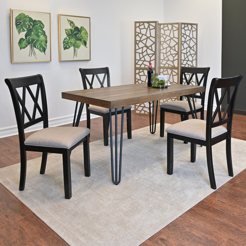 Ensemble de salle à manger 5 pièces, table à manger en épingle à cheveux avec 4 chaises à dossier croisé