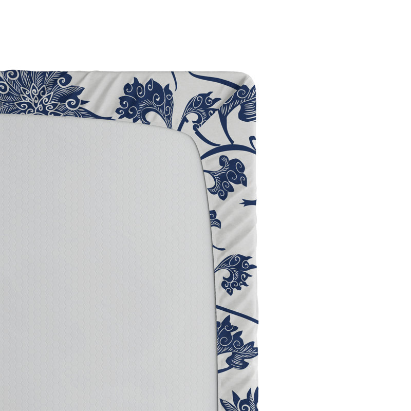 Ambesonne Fitted Sheet 2-Pack, Blue/White Floral, Full Fitted Sheet