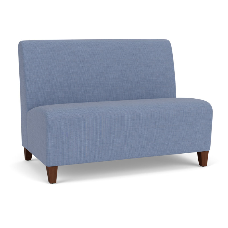 Causeuse sans accoudoirs Ravenna, Bois de noyer, Chambray bleu marine clair