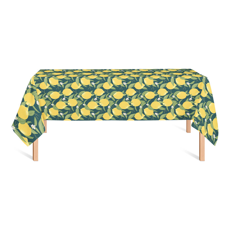 Nappe blanche à motif citron 3, Bleu sarcelle