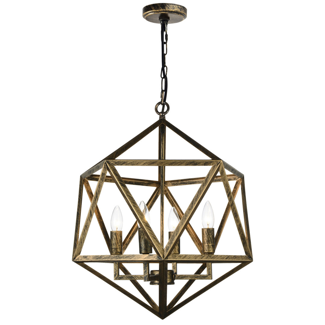 20" Pendant Light for Entryway, Farmhouse – 4-Light Rustic Geometric Chandelier with E12 Bulb Base – LED Compatible, Open Silhouette – BACL Certified Union Rustic