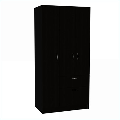 Ensemble de chambre à coucher | Armoire 2 pièces + commode 3 tiroirs, rangement moderne pour la chambre à coucher | Noir | Panneau de particules