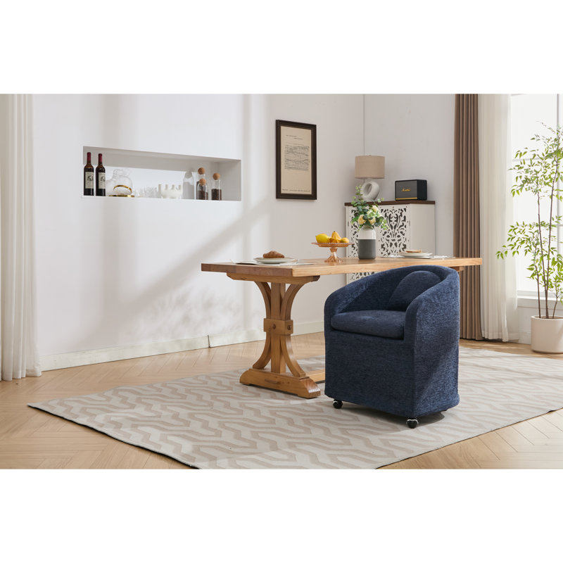 Fauteuil de salle à manger 30 pièces en tissu chenille avec coussin de dossier et roues, bleu ergonomique universel, Bleu