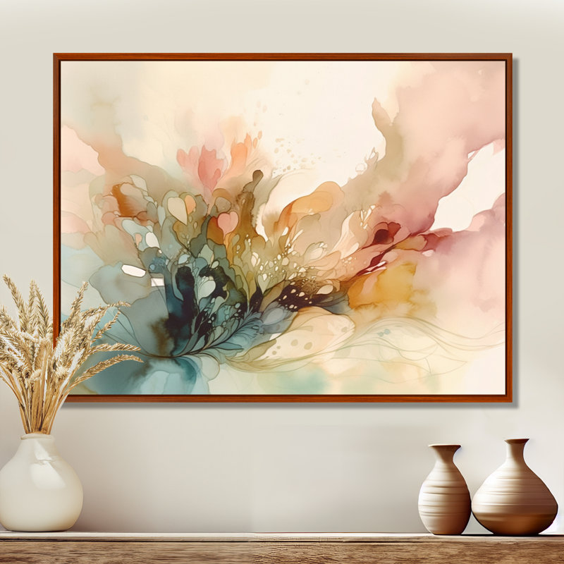Delicate Floral Impressions II - Floral Wall Art Prints, 16" H x 32" W x 1" D, Brown Floater Framed