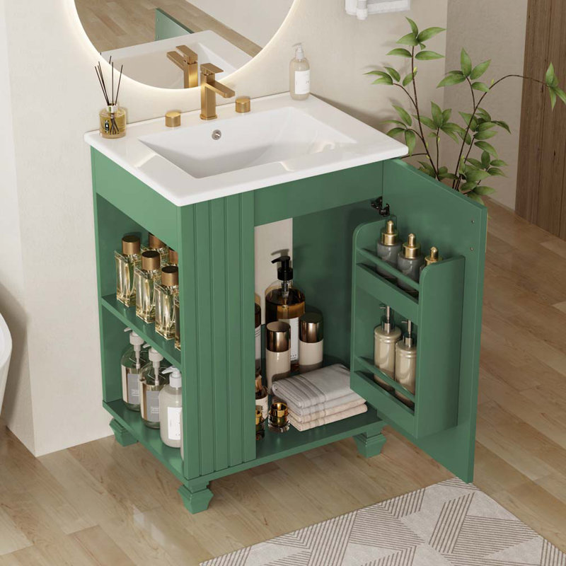 Meuble-lavabo 24 po avec lavabo en céramique, Vert