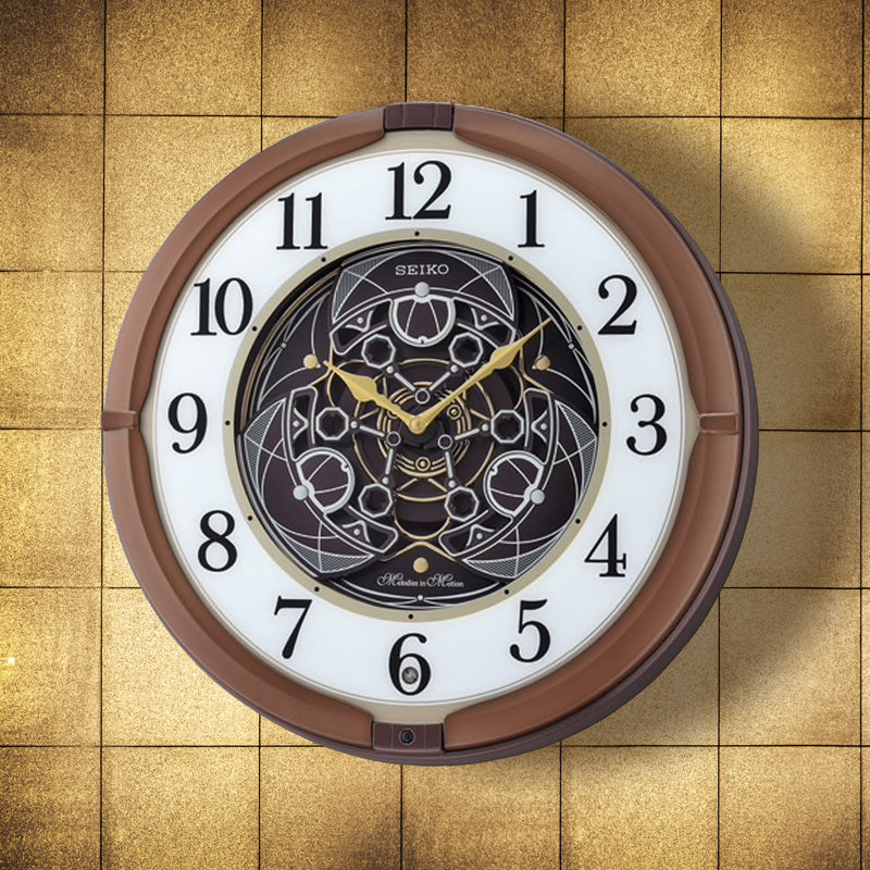 QXM380BRH Melodies In Motion Clock, Metallic Brown